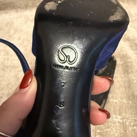 St. John Blue Italian Embellished Fabric Mesh Pointy Toe Slingbacks - Picture 11 of 14